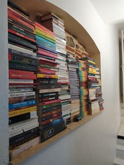 bibliothèque rangée dans une alcôve d'un appartement, pas très aesthetic. sélection de livres Melody Gornet